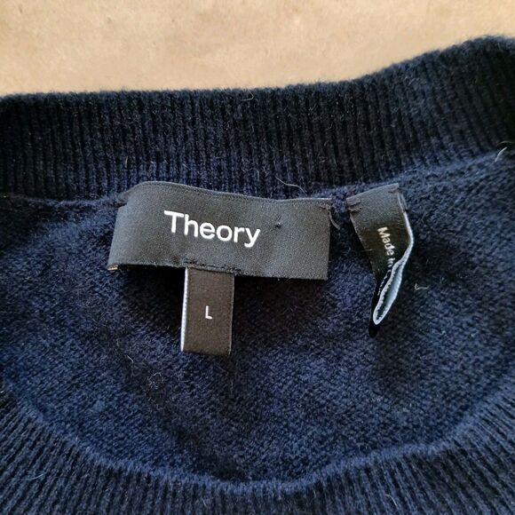 Theory Womens Large Cashmere Sweater  Navy Blue Luxury Basic Capsule Wardrobe - Picture 3 of 7